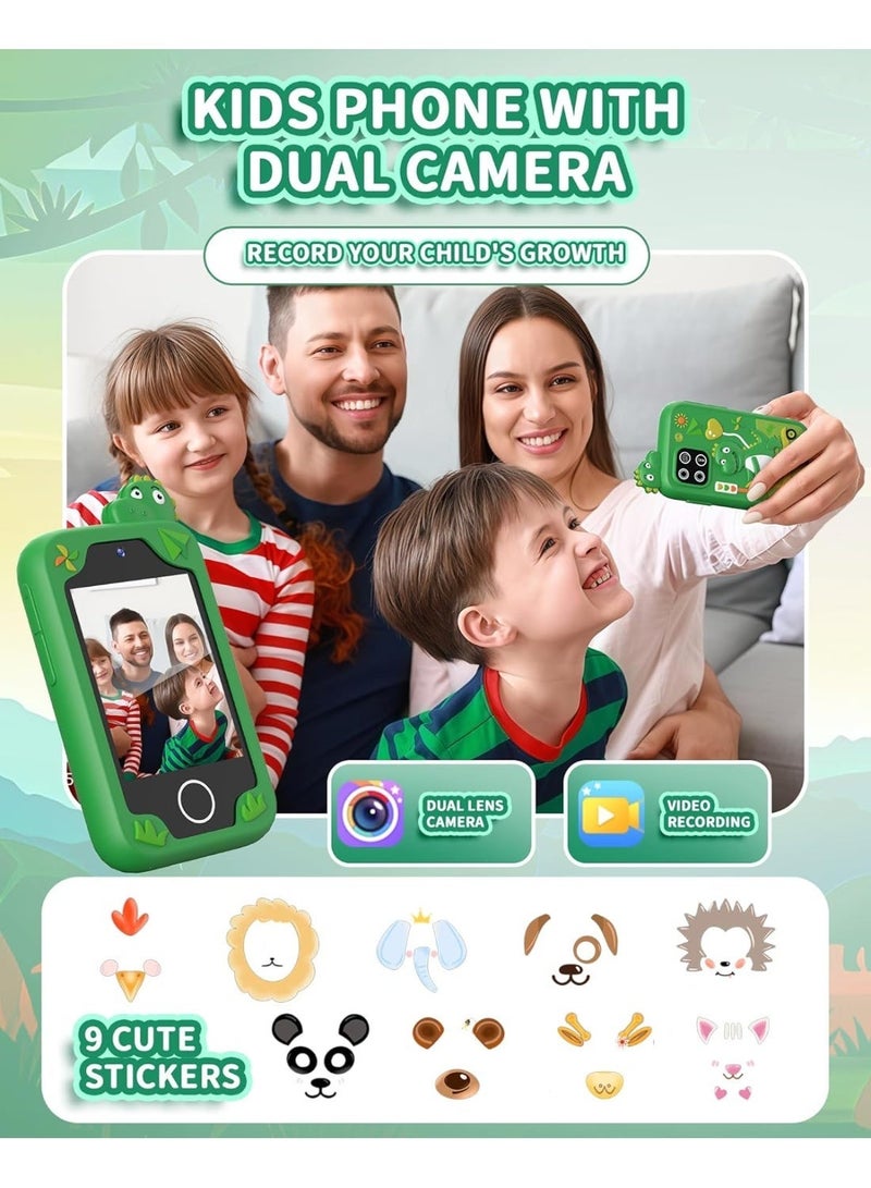 لعبة هاتف تعليمي بشاشة لمس للأولاد والبنات من 3 إلى 10 سنوات، شاشة 2.8 بوصة بكاميرتين مزدوجة، ألعاب تعليمية، مشغل موسيقى، تتضمن بطاقة ذاكرة 8 جيجابايت - أخضر - Image 4